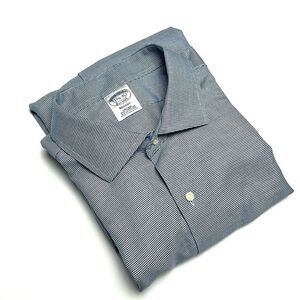Brooks Brothers Regent Fit Button Up Shirt Cotton Houndstooth Blue White 17,5-35